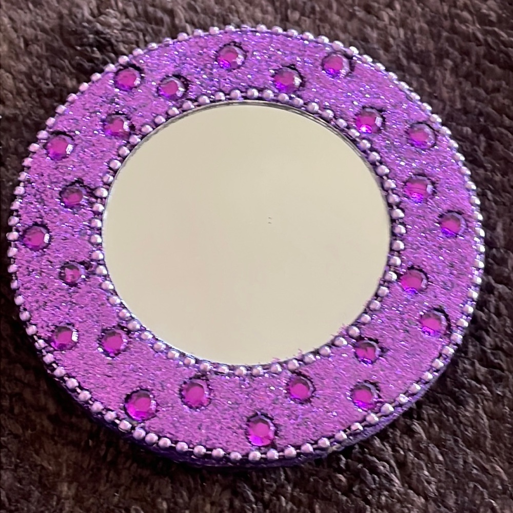 EUC~Vintage Twos Company Hand Held Purple Compact Mirror India Design